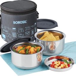Carry Fresh Steel Lunchbox, 2pc Set (280ml Each) Vertical Tiffin for Office 2 Containers Lunch Box-23