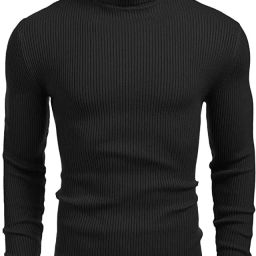 Men Self Design High Neck Black Sweater-picture-15