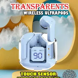 crecro Ultrapod Bluetooth Earbuds Headset Crystal Transparent Design,LED Display BK71 Smart Headphones-image-82