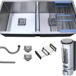 45"x20"x10" INCH | HANDMADE KITCHEN SINK | SS304 GRADE | 45"x20"x10" DOUBLE BOWL KITCHEN SINK WITH SOAP DISPENSER | Vessel Sink-image-83