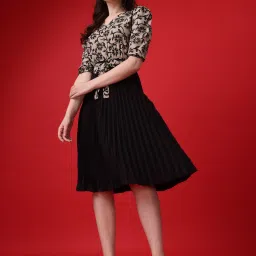 Women A-line Black, Beige Above Knee/Mid Thigh Length Dress-image-23