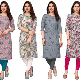 Pack of 4 Women Printed Crepe Straight Kurta-image-39