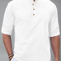 yugnik Men Solid Cotton Blend A-line Kurta-picture-2