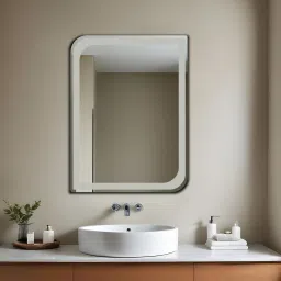 One Side Curve Edge Wall Mounted Frameless Frosted Mirror with Beveled Edges Bathroom Mirror-picture-11