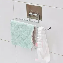 kayru by na Self Adhesive Wall Mount Towel Holder/Towel Stand/Multi-Function Towel Rack SILVER Towel Holder image 3