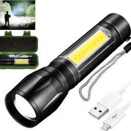 anishify Mini Zoomable Rechargeable COB USB Charging Led ,WaterProof LED Torch Torch image 5