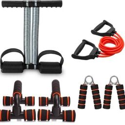 HOME GYM WORKOUT KIT OF DOUBLE SPRING TUMMY TRIMMER WITH TONING TUBE, PUSH UP STAND AND FITNESS GRIP Fitness Accessory Kit Kit-image-27