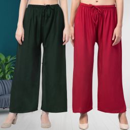 Women Regular Fit Green, Maroon Viscose Rayon Trousers-image-37