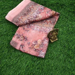 Linen Blend Printed Pink Women Dupatta-image-2