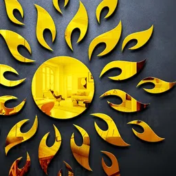 Wall1ders Gold Toned Sun Mirror Wall Sticker-image-31