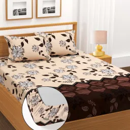 320 TC Cotton Double Floral Fitted (Elastic) Bedsheet-24
