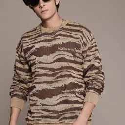 Men Self Design Round Neck Beige Sweater-image-85
