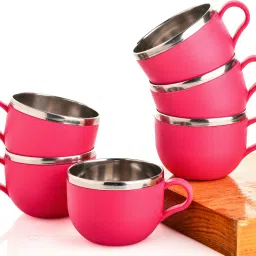 Pack of 6 Plastic, Steel Premium Quality Chai, Tea & Coffee Cup Set - Elegant & Durable for Daily Use-picture-13