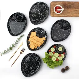 Pack of 6 Melamin melamine plates for Serving Snacks, Food, Starters, Buffet - Oval Dinner Set-image-2