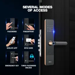 OZONE Smart External Door Lock for Wooden & Metal Doors with 5-way Access Mobile App:: Fingerprint:: Password:: RFID Card and Emergency Key | Rose Gold Smart Door Lock image 4