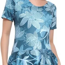 One Piece Swimming Costume for Women Removable Pads Half Sleeves Half Length Printed Women Swim-dress Black Swimsuit-image-66