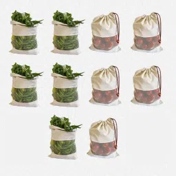 Pack of 10 Reusable Produce Bags With Zipper Cotton Washable Pack of 10 Grocery Bags-20