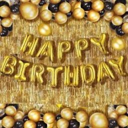 Solid Happy Birthday Gold latter 1 pack)With 30 Pic Black Gold Balloons And 2 Pcs Golden Metallic Fringe Shiny Curtains(Pack Of 45) Letter Balloon-image-82