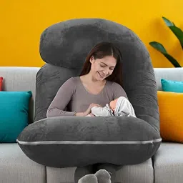 J Shaped Microfibre Solid Pregnancy Pillow Pack of 1-image-91