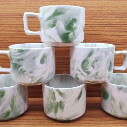 Pack of 6 Ceramic Bone China Coffee Cups & Tea Hotel Cup Round shape 130ML (White & Light Green)-picture-15