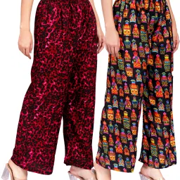 Pack of 2 Women Loose Fit Multicolor Cotton Blend Trousers-image-0