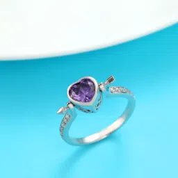 Rotating Purple Heart Proposal Ring For Women & Girls Stainless Steel Cubic Zirconia Silver Plated Ring-image-46