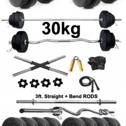 30 kg 30kg PVC Dumbbell SET + 3ft. Straight + 3ft. Bend RODS + FITNESS ACCESSORIES Home Gym Combo-image-53