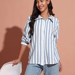 the dry state Women Oversized Fit Striped Casual Shirt-picture-1