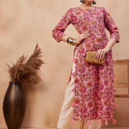 Women Floral Print Pure Cotton Straight Kurta-image-54