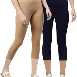 3/4th Capri leggings Women Dark Blue, Beige Capri-image-53
