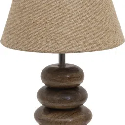 homesake Walnut Multi-Pebble Wood Table Lamp with Brown Jute Shade LED Bulb Included, Table Lamp image 2