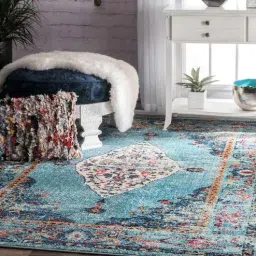 status Blue Persian Polyester 3 ft x 5 ft Machine Made Carpet-picture-6