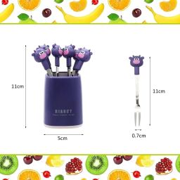 aquaries cartoon design fruit fork stand with 6 cartoon shapes fruit fork for party Steel Fruit Fork, Salad Fork, Serving Fork Set image 3
