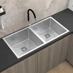 Stainless Steel Double Bowl Sink/Handmade Kitchen Sink/Kitchen Sink Multi-Functional Drying Rack, Hose Pipe and Square Coupling (37x18x9 Inches) Vessel Sink-image-36