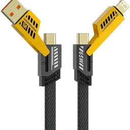 RoarX Lightning Cable 6 A 1 m Braided Nylon 4 in 1 Metal Braided Cable 60W with lightning to type C, type C to C, Lighting to type A compatible for iPhones, iPads, phones, Type C Laptops-1