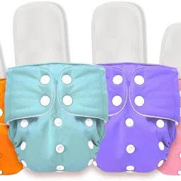 Baby Reusable Cloth Diaper, Washable Adjustable Infants Nappy with Insert- 0-24 Months, Pad Included (4 diaper 4 white insert) L-XL-1