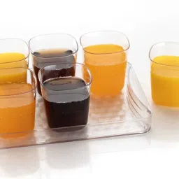 (Pack of 6) Unbreakable Water & Juice Drinking Glass Set with Serving Tray (1) Sharbat Plate Glass Set Water/Juice Glass-23