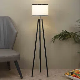 tu casa Off White Cotton Shade Tripod Floor Lamp Iron Base-picture-5