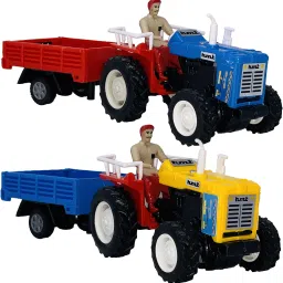 2 Small Size Plastic Made Indian Automobile Model Tractor With Trolley Toy For Children|Boys Playing Toy|Use As Showpieces(2 Combo Offer)|-10