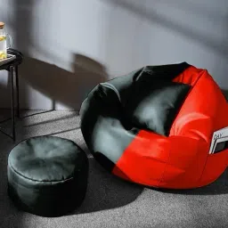 shira 24 4XL Bean Bag with Footrest & Cushion Ready to Use with Beans ( Red::Black-4XL) Bean Bag SofaWith Bean Filling image 3