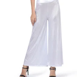 Women Regular Fit Silver Cotton Blend Trousers-image-93