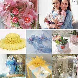 imprint Organza Ribbon Set 4 Rolls, 2.5 cm x 35 m Each, Blue White Pink Yellow, Blue, White, Pink, Yellow Satin Ribbon image 3