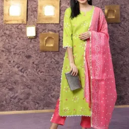 Polka Print Kurta, Trouser/Pant & Dupatta Set-image-32