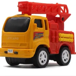 Small size pull back fire engine toy yellow color with rubber tire and staircase-image-46