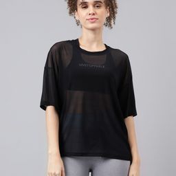 mkh Women Printed Round Neck Nylon Black T-Shirt-picture-34