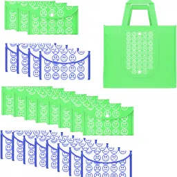 Pack of 24 Smile Foldable Shopping Bags For Women | Green & White Blue Pack of 24 Grocery Bags-image-74