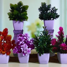 Small Artificial Flowers/ Artificial Plants Pot (6 inch Pack of 6) Multicolor Wild Flower Artificial Flower with Pot-image-7