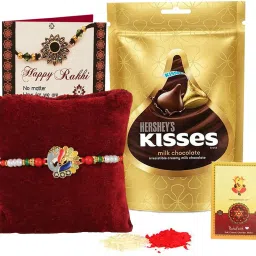 Rakhi Gift for Brother Chocolate Combo - 2 Designer Rakhi, Card, Roli Chawal Assorted Gift Box-21