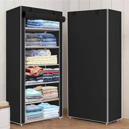 1 Door 6 Shelf Fabric PP Collapsible Wardrobe-12