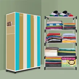 Strong 4 Shelf Plastic wardrobe, Foldable and Portable Almirah for Adults, Kids PVC Collapsible Wardrobe-image-65